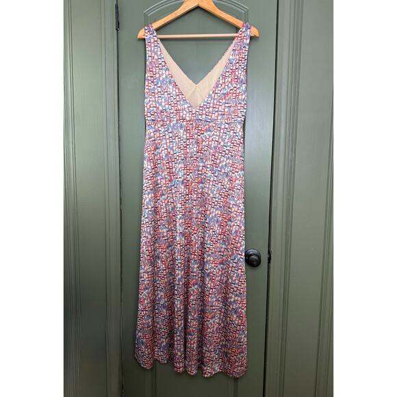 NWT Tuckernuck Mosaic Natasha Maxi Sleeveless Shimmer Vneck Dress Red Blue Large - Picture 6 of 11